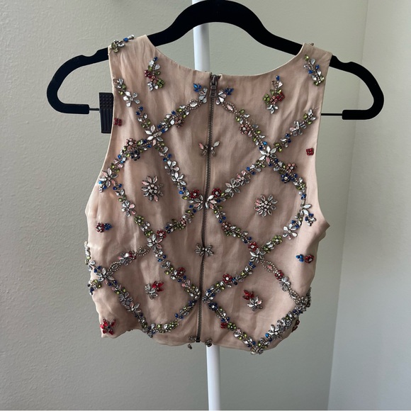 🍉Alice + Olivia Kesten Embellished Cropped Top Beige Red Stones RARE - Picture 12 of 12